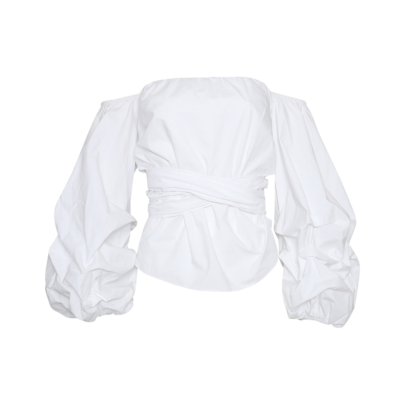 Alpha & Omega Off-The-Shoulder Wrap White Blouse