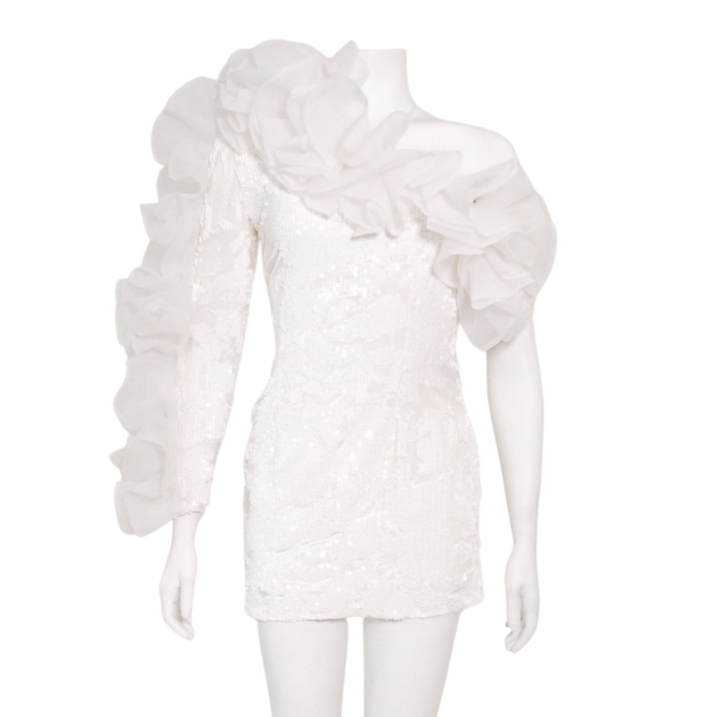 Sia White Sequined & Ruffled Dress