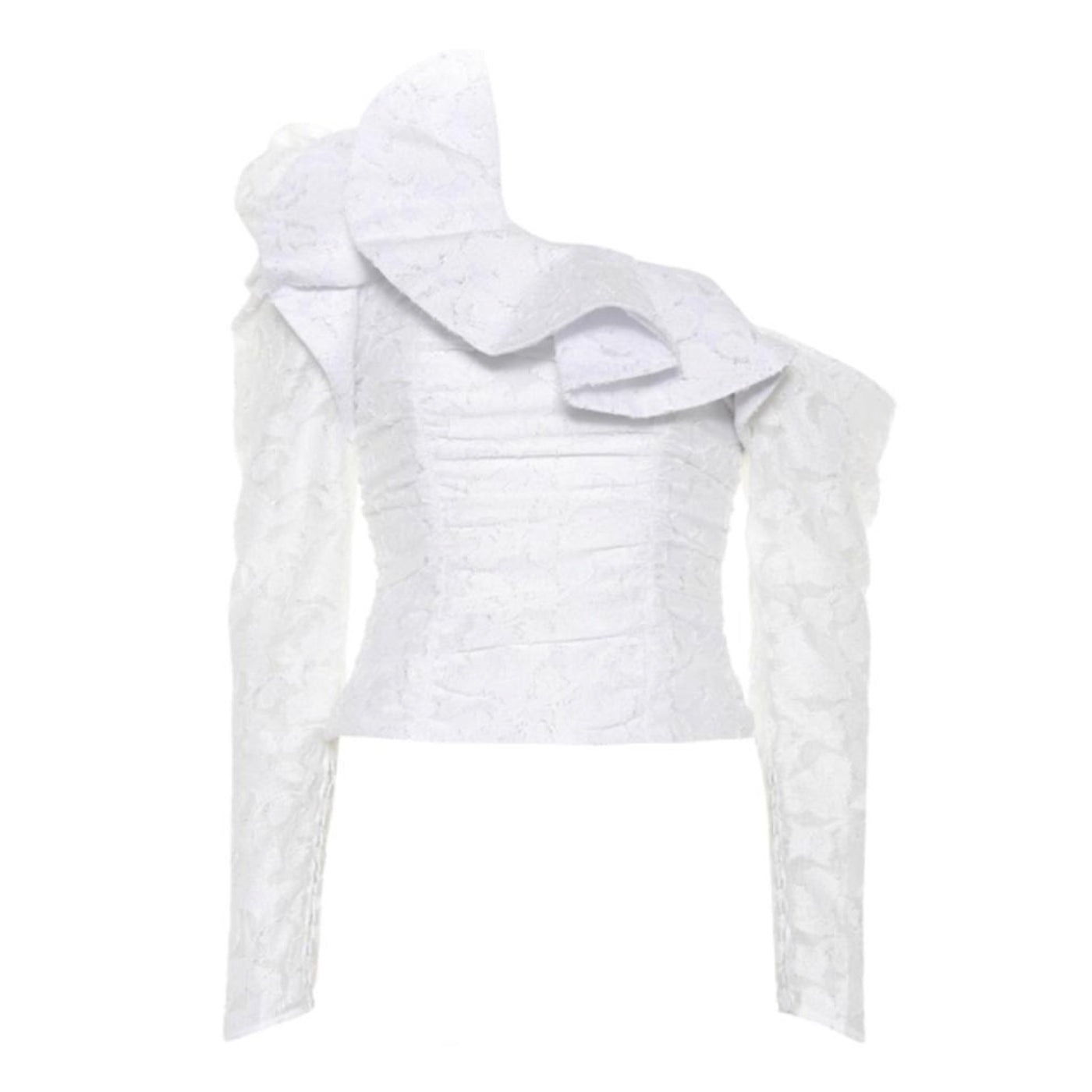 Self Portrait White Fil Coupe Ruffled One Shoulder Top