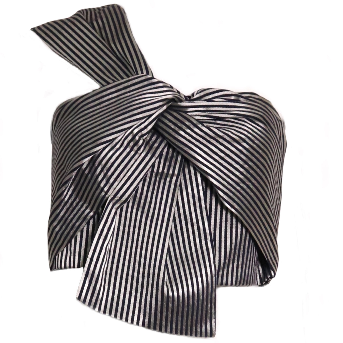 Michelle Mason Navy Silver Striped Crop Top
