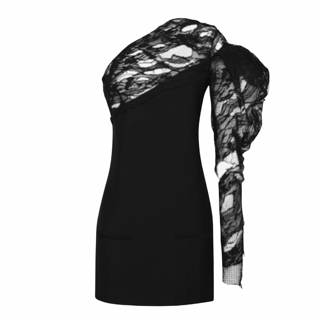 Saint Laurent Black Lace One Shoulder Asymmetrical Mini Dress  AMPR  Showroom