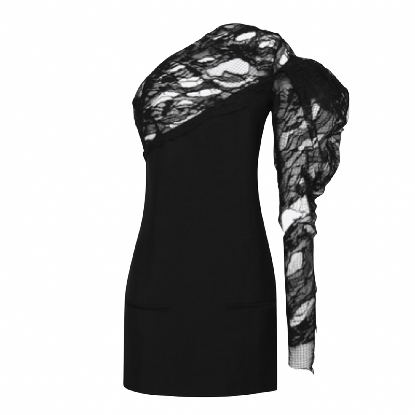 Saint Laurent Black Lace One Shoulder Asymmetrical Mini Dress