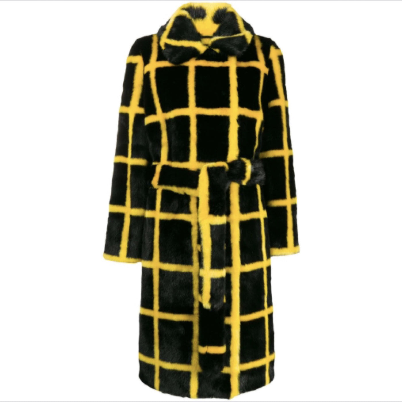 Queen Bee Black & Yellow Checked Faux Fur Coat